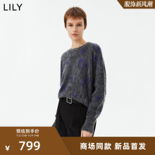 【专柜甄选】LILY2023冬新款女装含绵羊毛马海毛时尚提花毛针织衫