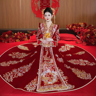 结婚礼服嫁衣高端出阁丝绒重工高级感 大码 中式 婚礼新娘秀禾服冬装