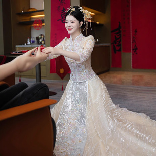 香槟色秀禾服新娘2026新款 婚服结婚礼服嫁衣龙凤褂和服高端 新中式