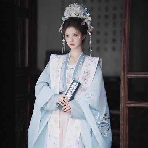 原创宋制汉服女鼓古装绝美大袖衫霞帔齐腰襦裙仙气飘飘古风套装夏