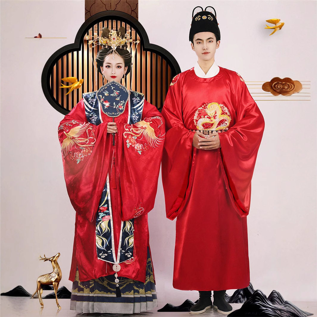 明制汉服婚服2024年新款重工礼服古代汉服新娘嫁衣凤冠霞帔情侣款