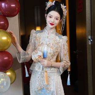 新娘立领重工秀禾服修身 显瘦结婚礼服新娘订婚宴摄影秀禾服婚服夏