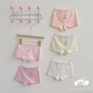 谷尼熊女童纯棉四角内裤女孩平角内裤不夹蝴蝶结粉色小兔子内裤头