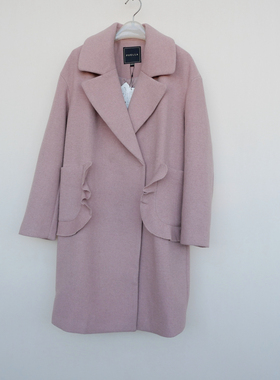 拉系列SML专柜撤柜正品 女冬厚暖宽松羊毛呢外套短大衣4A2382灰粉