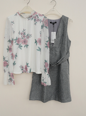 拉系列ML撤柜正品 女春夏舒柔薄款上衣背带裙两件套5A1657夹花灰