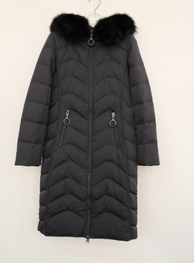 拉系列XS专柜断码女冬80绒狐狸毛领中长盖膝保暖羽绒服4A2142黑色