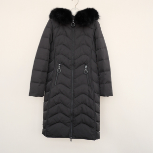 拉系列XS专柜断码 女冬80绒狐狸毛领中长盖膝保暖羽绒服4A2142黑色