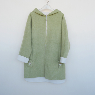 拉系SM撤柜正品 女冬厚柔舒绒宽松保暖双面呢外套短大衣6A4457绿色