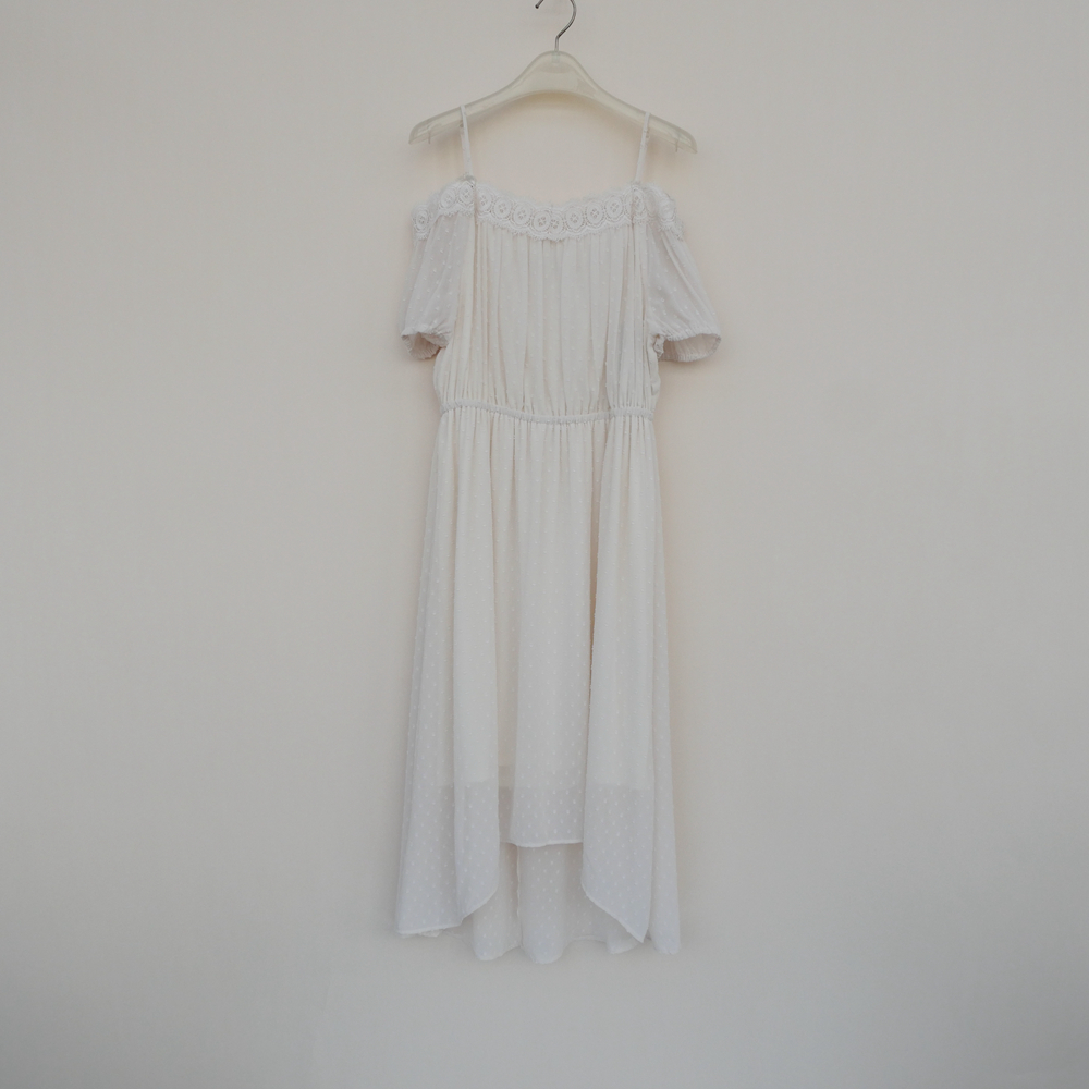 专柜正品超值雪纺植花露肩连衣裙