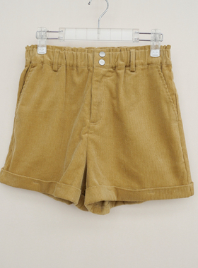 拉系列SML专柜断码 女秋冬纯棉灯芯绒高腰外搭休闲短裤4A5715黄色