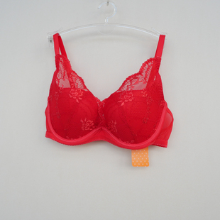 断码 4女中模钢圈蕾丝透气文胸EF0944大红 70C正品 安系列70A
