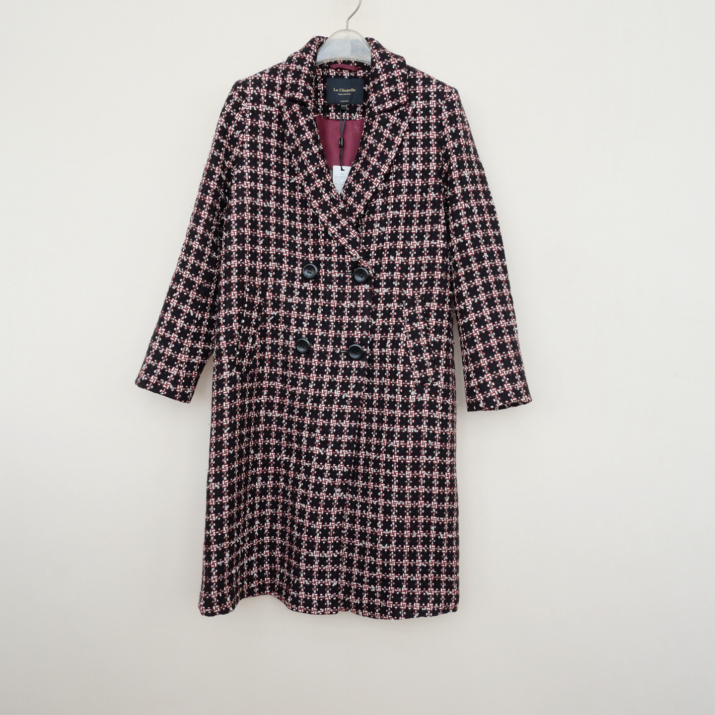 拉系列SM专柜正品女冬厚暖盖膝雪片香风仿毛呢外套大衣5A9481格子