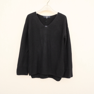 拉系列SML专柜撤柜正品女秋冬宽松薄柔V领羊毛混纺毛衣4A2587深黑