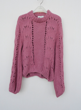 拉系列SML专柜撤柜正品 女冬甜美粗毛线马海毛圆领毛衣4A0630豆沙