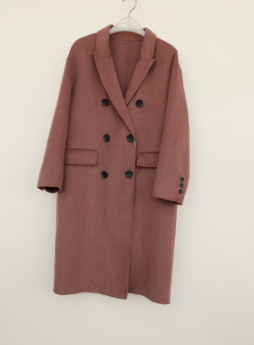 拉系列SML撤柜正品 女秋冬宽松过膝舒暖双面呢外套大衣5A7693豆沙