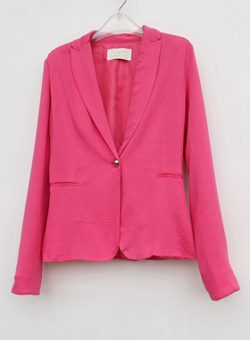 艾格淘特/M专柜正品特惠 女春秋纯冰丝针织修身外套4N7075梅红