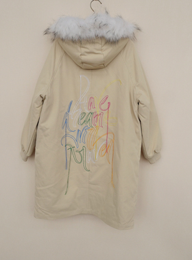 拉系SM专柜撤柜正品 女冬80白鸭绒真毛领厚保暖羽绒服4A1249卡其