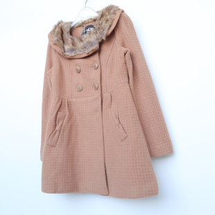 艾格淘特 女冬驼色纯冰丝羊毛毛呢外套大衣4N4146 S专柜正品