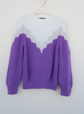 拉系列SM专柜撤柜正品 女冬舒柔兔毛混纺渐变圆领毛衣4A9217正紫