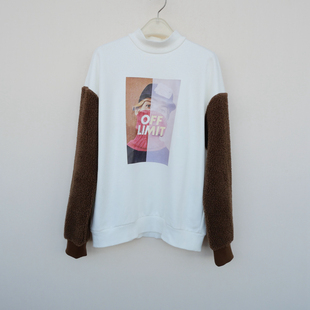 套头卫衣6A0962白色 女秋冬宽松半高领摇粒绒袖 拉系列SML正品 清仓