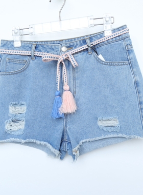 CC系列/S正品断码 女夏日全棉水洗高腰牛仔超短热裤2C177001中蓝