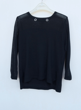 麦系列S/M专柜正品 女春秋冰丝修身薄款七分袖针织衫7A1005黑色