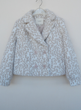 拉系列SML撤柜正品 女冬加厚舒滑豹纹仿皮草保暖短外套5A9169米色