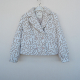 拉系列ML撤柜正品 女冬加厚舒滑豹纹仿皮草保暖短外套5A9169米色