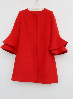 拉系列S/M/L专柜正品 女冬甜酷喜庆喇口七分袖毛呢外套8B9257大红