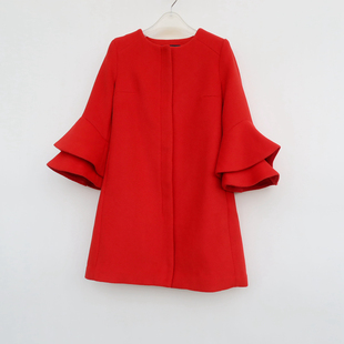 女冬甜酷喜庆喇口七分袖 L专柜正品 毛呢外套8B9257大红 拉系列S