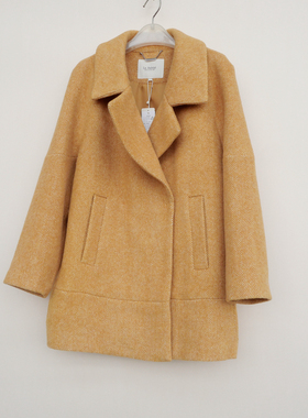 拉系SM撤柜正品女冬斜纹厚舒柔宽松保暖毛呢外套短大衣4A7449黄色