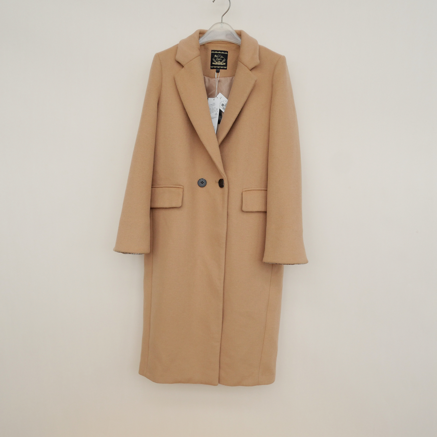 拉系SM专柜正品女冬加厚保暖盖膝直筒正肩毛呢外套大衣5A4060驼色