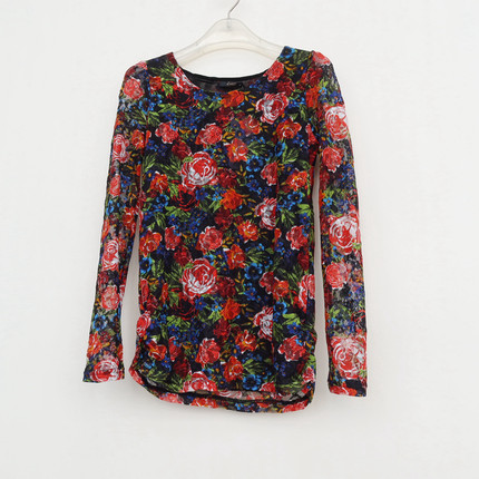 艾格淘特/S/M专柜断码女春秋梦幻花语蕾丝长袖打底针织衫4E8329