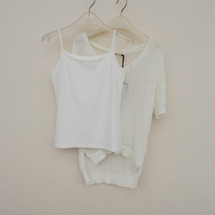 两件套针织衫 拉系列 女夏冰丝网眼弹力短袖 断码 6A7349白色 S正品