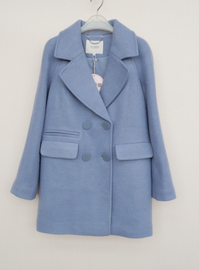 拉系列SML专柜正品清仓 女冬厚柔仿毛呢外套短大衣4A7333灰蓝