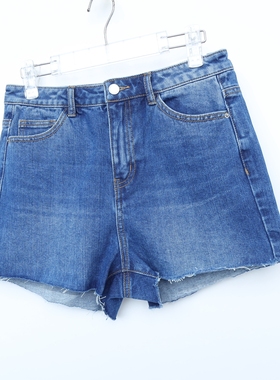 CC系列/XS正品 女夏全棉高腰牛仔超短热裤2C180003牛仔中蓝