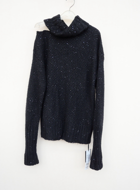 拉系列SML撤柜正品 女冬蓬松拉毛茸茸亮片高领露肩毛衣6A7774黑色