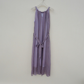 拉系列M 长裙连衣裙4A8304深紫 女夏雪纺格子印花无袖 L正品 超值