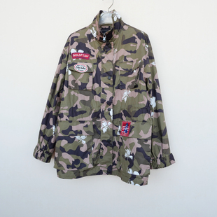 拉系SML撤柜正品 女春秋纯棉迷彩宽松文旅休闲外套5A2442印花混色