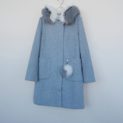 专柜正品超值厚狐狸毛领毛呢大衣