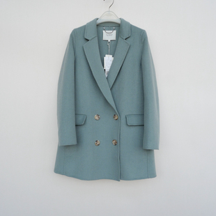 拉系列SM专柜撤柜正品 女冬羊毛混纺双面呢外套短大衣4A7055灰绿