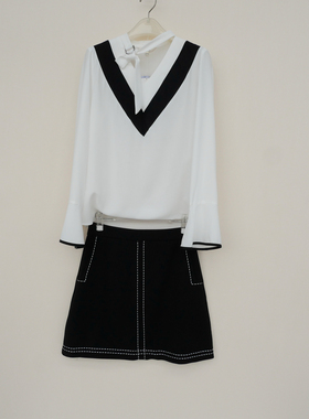 拉系SM正品清仓 女夏超纤亲肤柔坠上衣捻纱短裙两件套5A6363白色