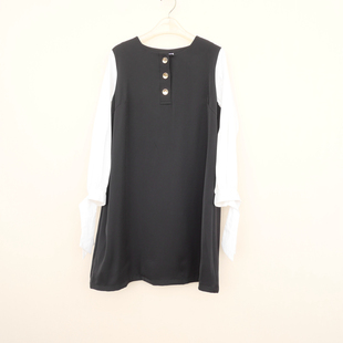 连衣裙6A2558黑色 亲肤舒柔超细旦A型九分袖 拉系SML撤柜正品 女春季