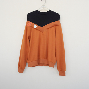 拉系列SM正品 女春秋纯棉舒柔宽松假两件套头卫衣5A6185焦糖 清仓