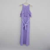 L正品 超值 拉系列S 夏雪纺印花露肩荷叶袖 长裙连衣裙4A8513淡紫