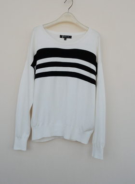 拉系列M专柜正品 女春秋亲肤舒柔冰丝宽松长袖针织衫6A2350白色