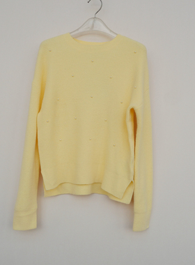 拉系列SM专柜正品 女冬优雅舒柔腈纶钉珠宽松圆领毛衣4A3343黄色