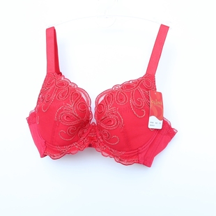 内纯棉刺绣薄罩杯文胸女GJ 断码 F605大红 75D正品 古系列75C