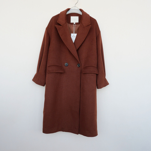 拉系列SML撤柜正品 女冬加厚舒绒保暖宽松过膝毛呢大衣6A1068驼色