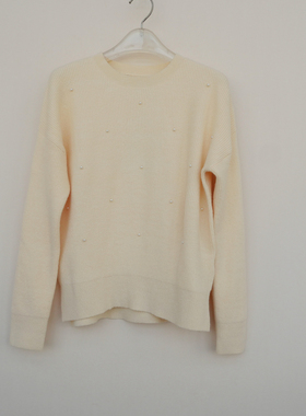 拉系列SM正品断码女秋冬优雅钉珠圆领宽松舒柔针织毛衣4A3343米色